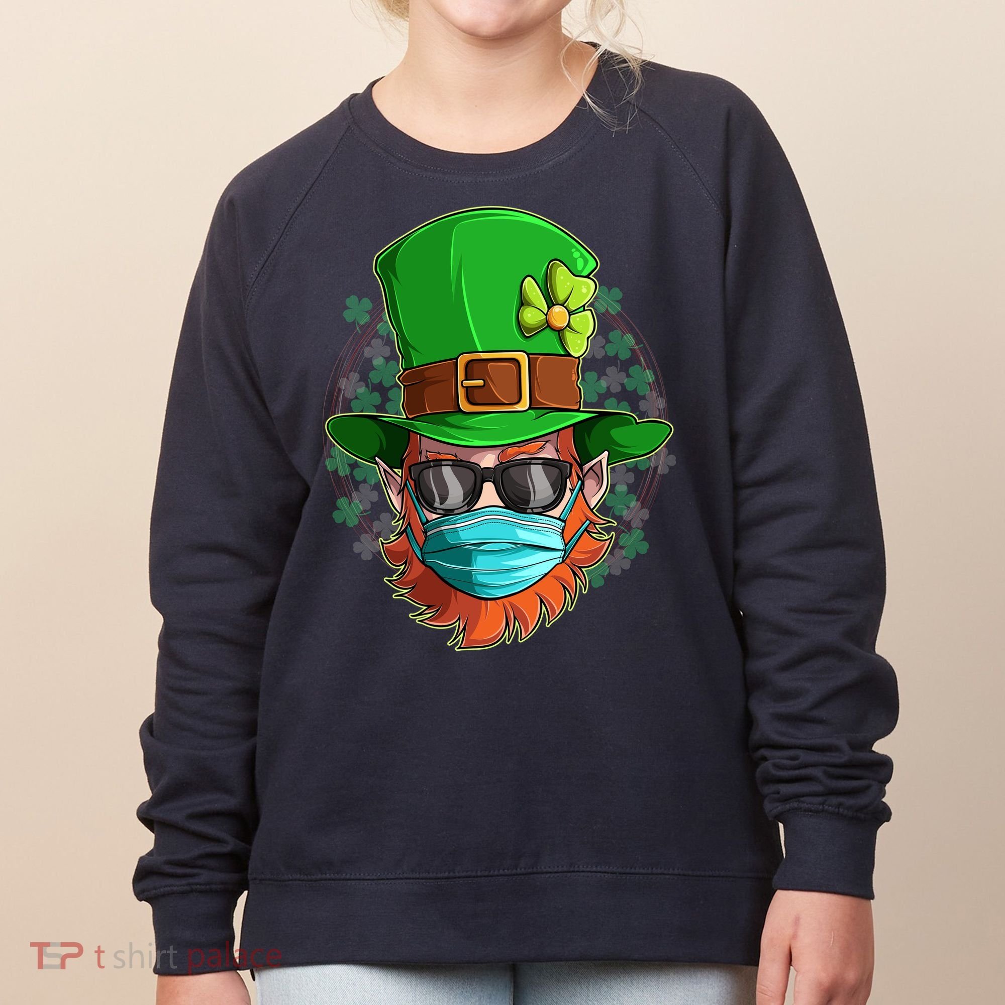 St Patricks Day Quarantined Masked Leprechaun Women's Sweatshirt