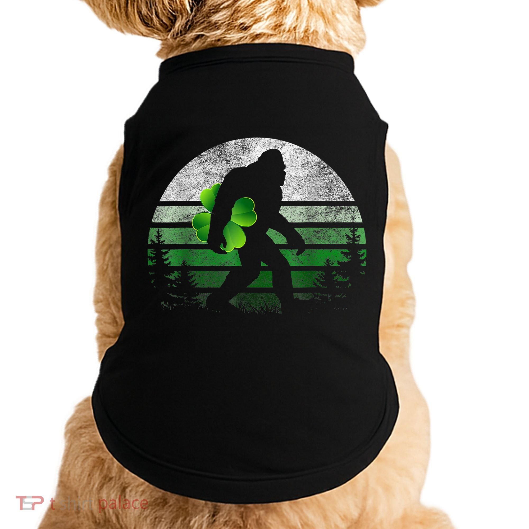 St Patricks Day Bigfoot Irish Shamrock Sasquatch Clover Leaf Doggie Tank