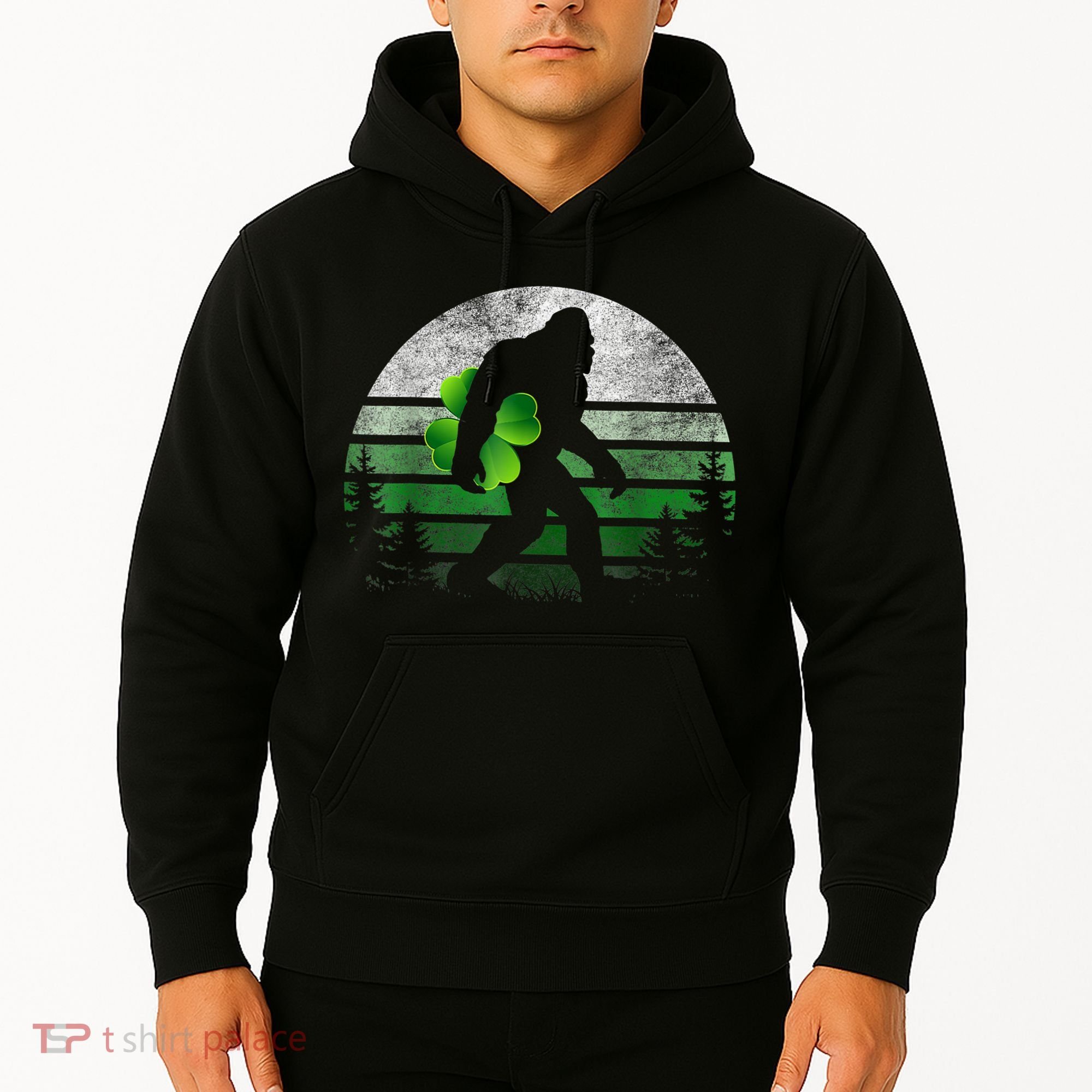 St Patricks Day Bigfoot Irish Shamrock Sasquatch Clover Leaf Hoodie