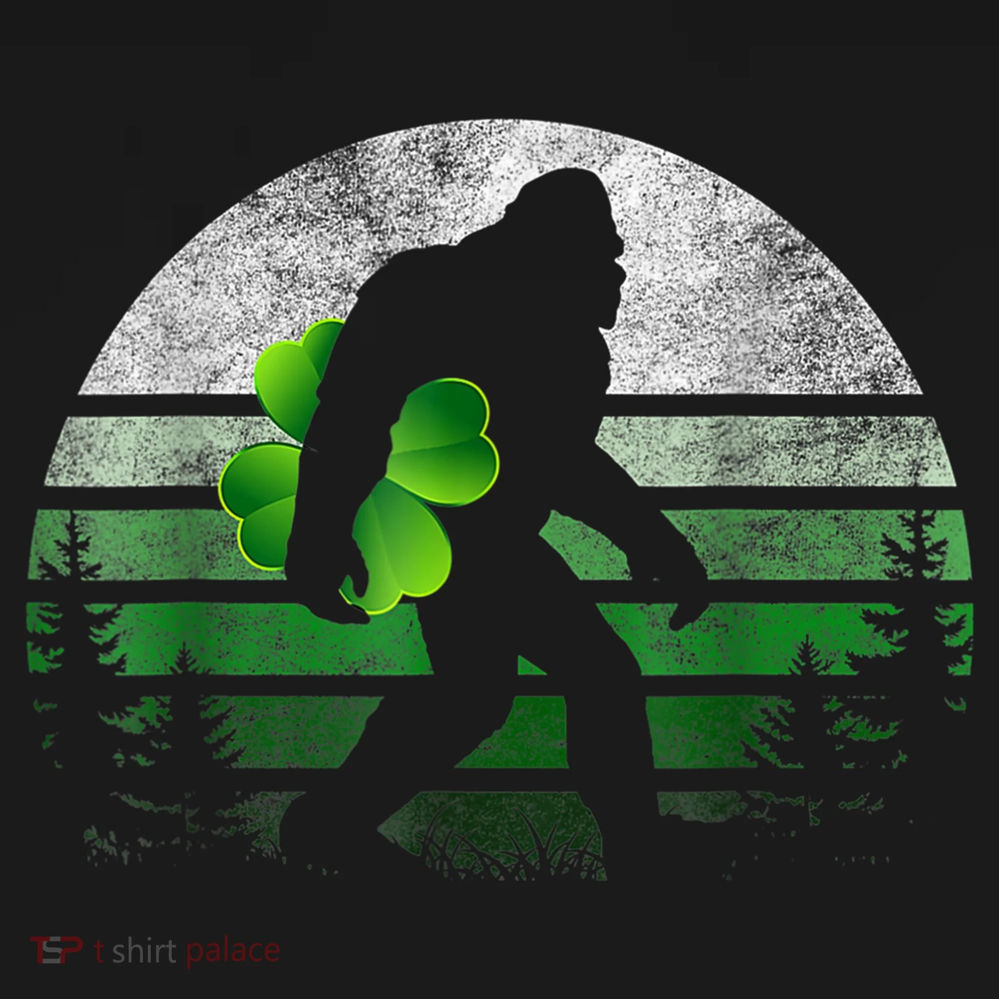 St Patricks Day Bigfoot Irish Shamrock Sasquatch Clover Leaf Button