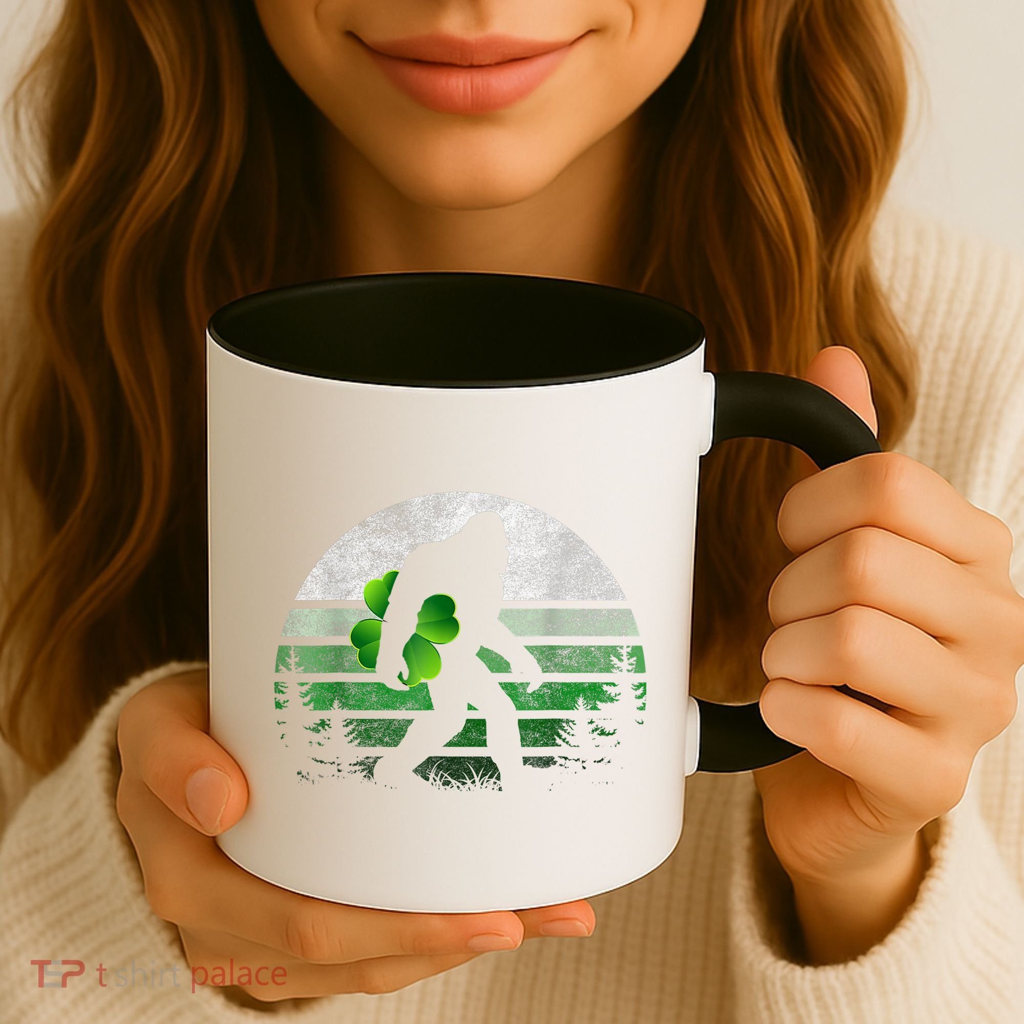 St Patricks Day Bigfoot Irish Shamrock Sasquatch Clover Leaf Coffee Mug