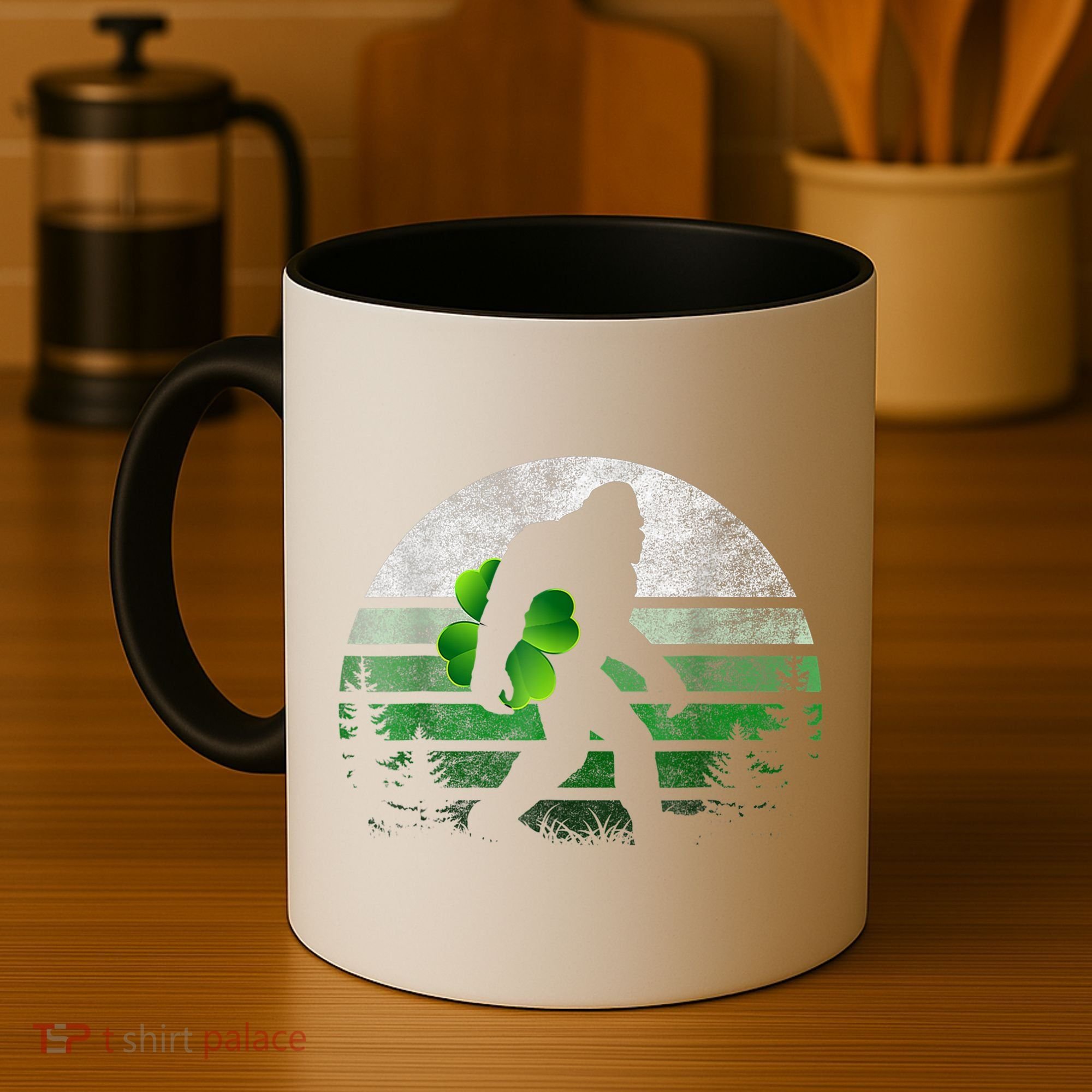 St Patricks Day Bigfoot Irish Shamrock Sasquatch Clover Leaf Coffee Mug