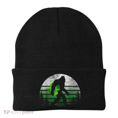 St Patricks Day Bigfoot Irish Shamrock Sasquatch Clover Leaf Beanie