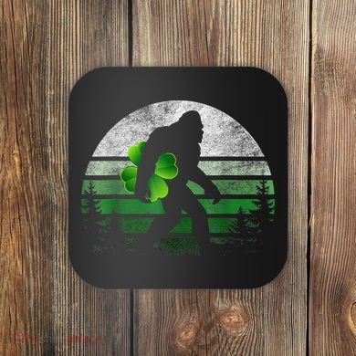 St Patricks Day Bigfoot Irish Shamrock Sasquatch Clover Leaf Coaster