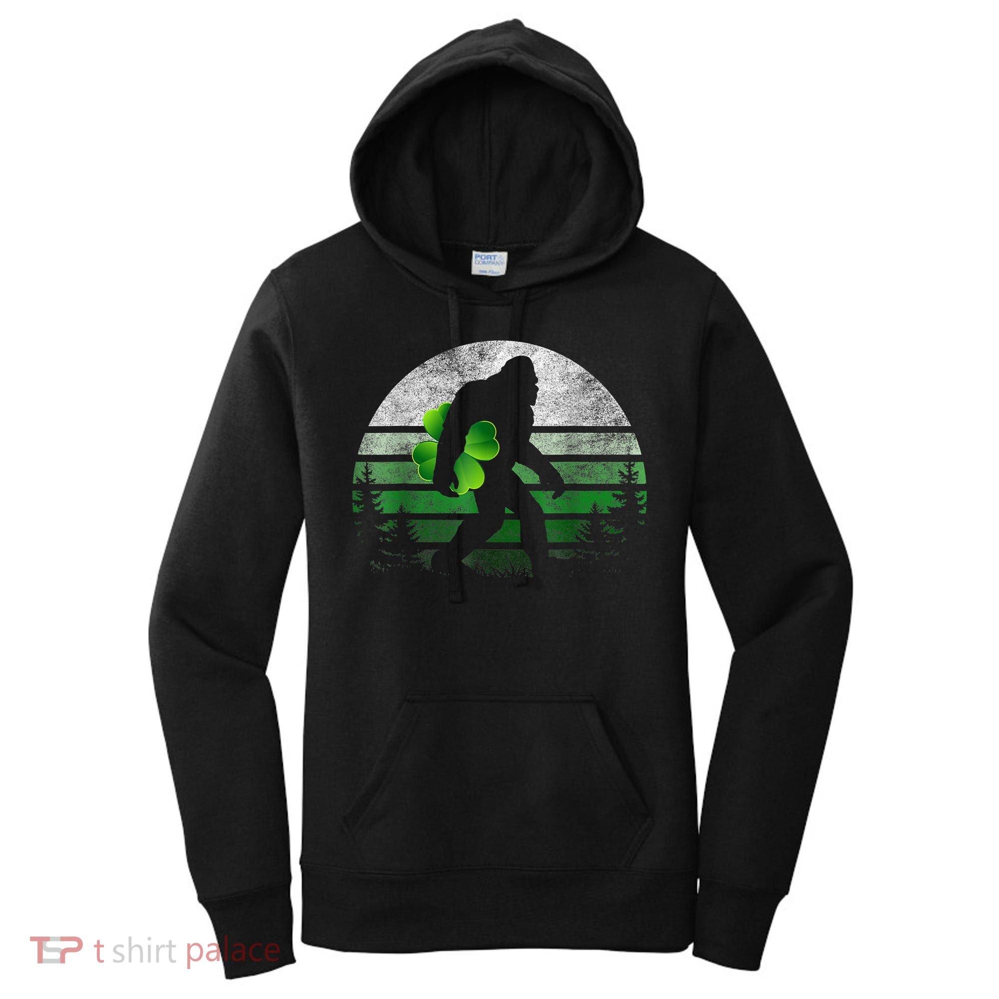 St Patricks Day Bigfoot Irish Shamrock Sasquatch Clover Leaf Women's Hoodie
