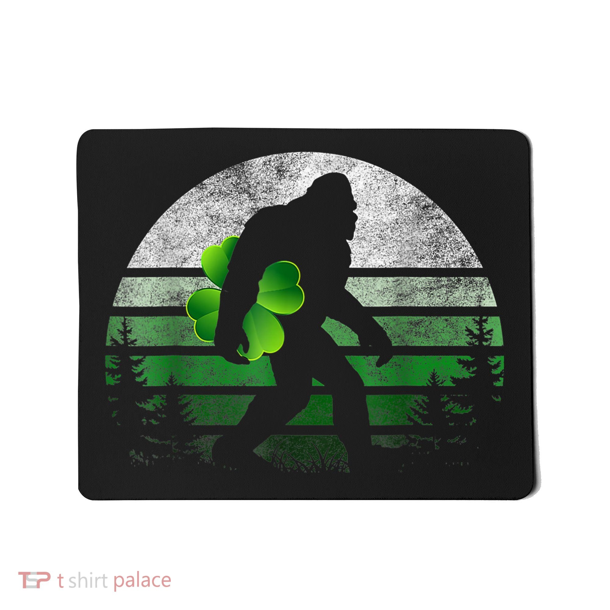St Patricks Day Bigfoot Irish Shamrock Sasquatch Clover Leaf Mousepad