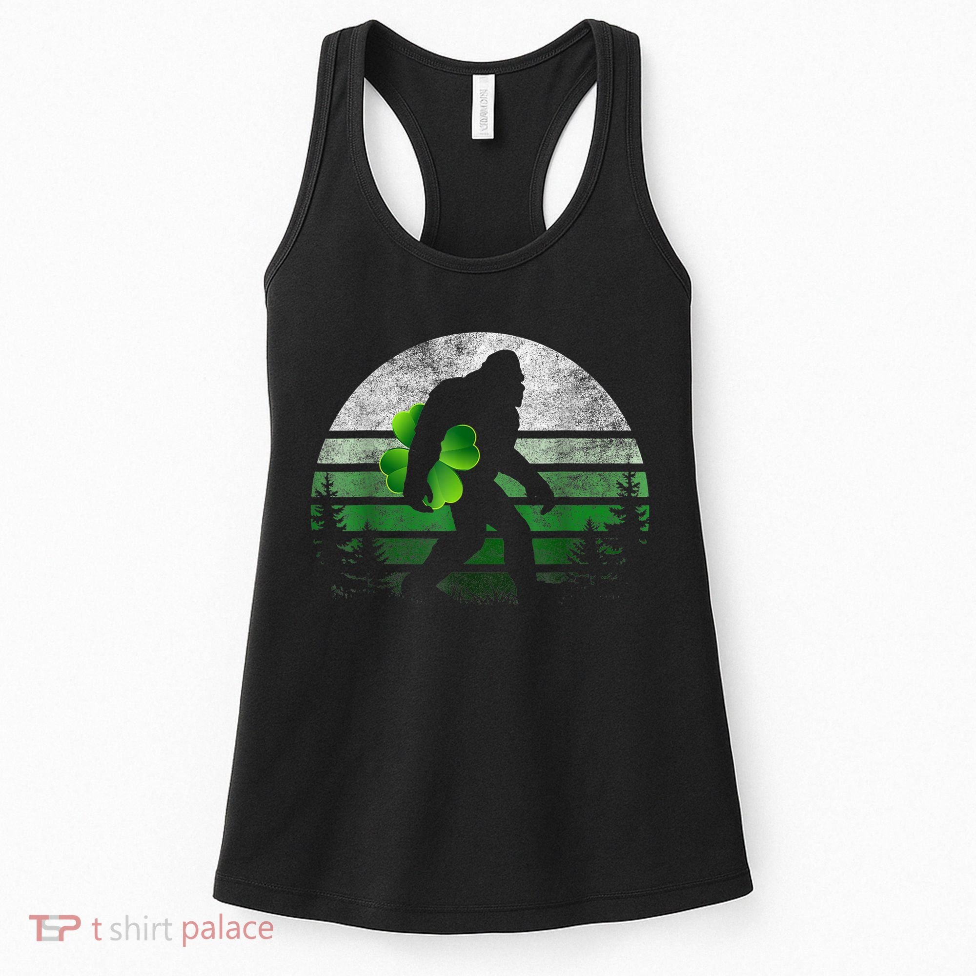 St Patricks Day Bigfoot Irish Shamrock Sasquatch Clover Leaf Women's Tank Top
