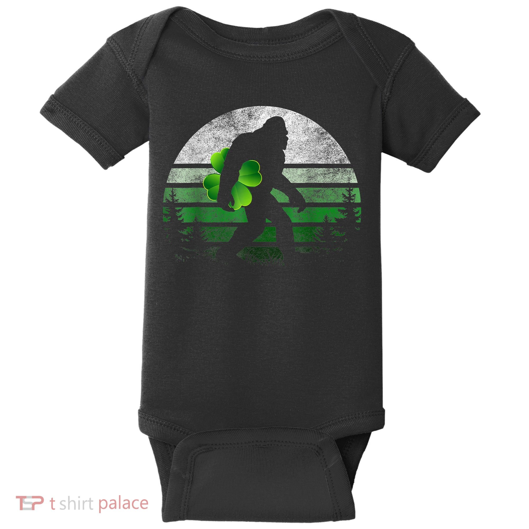 St Patricks Day Bigfoot Irish Shamrock Sasquatch Clover Leaf Baby Bodysuit