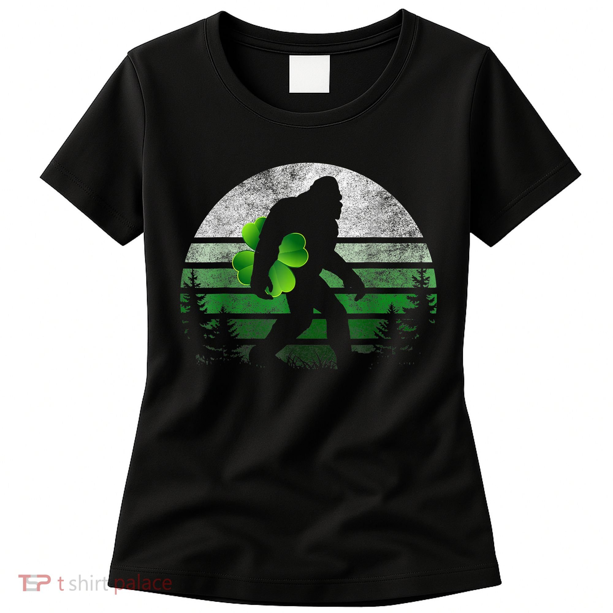 St Patricks Day Bigfoot Irish Shamrock Sasquatch Clover Leaf Women's T-Shirt