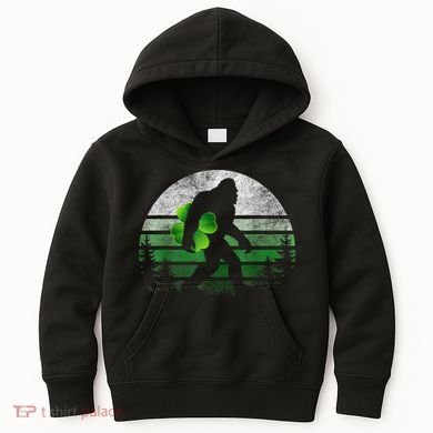 St Patricks Day Bigfoot Irish Shamrock Sasquatch Clover Leaf Kids Hoodie