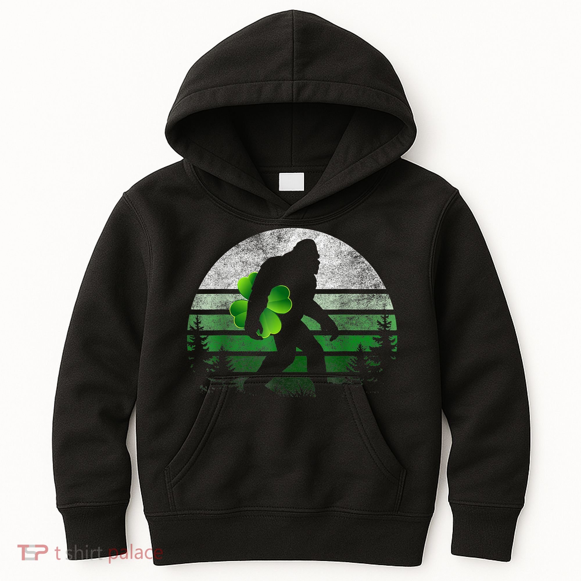 St Patricks Day Bigfoot Irish Shamrock Sasquatch Clover Leaf Kids Hoodie