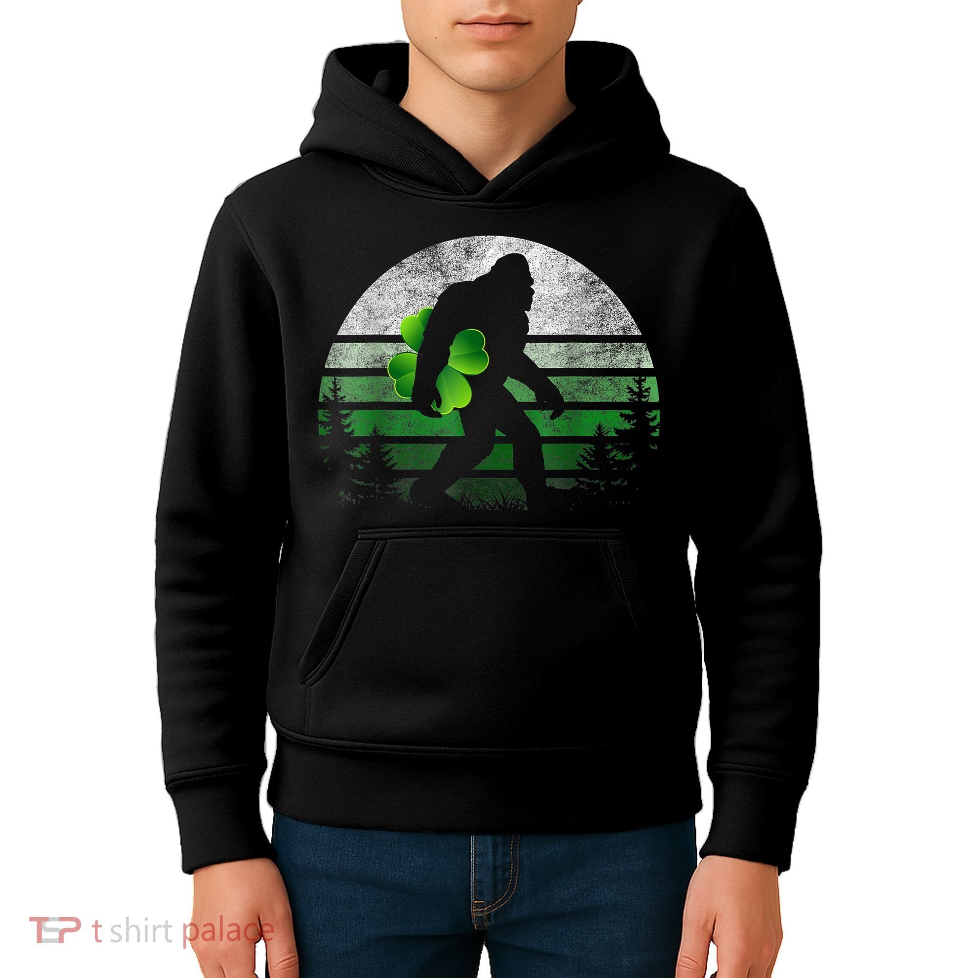 St Patricks Day Bigfoot Irish Shamrock Sasquatch Clover Leaf Kids Hoodie