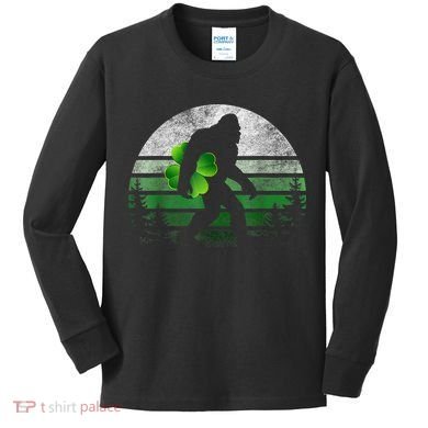 St Patricks Day Bigfoot Irish Shamrock Sasquatch Clover Leaf Kids Long Sleeve Shirt