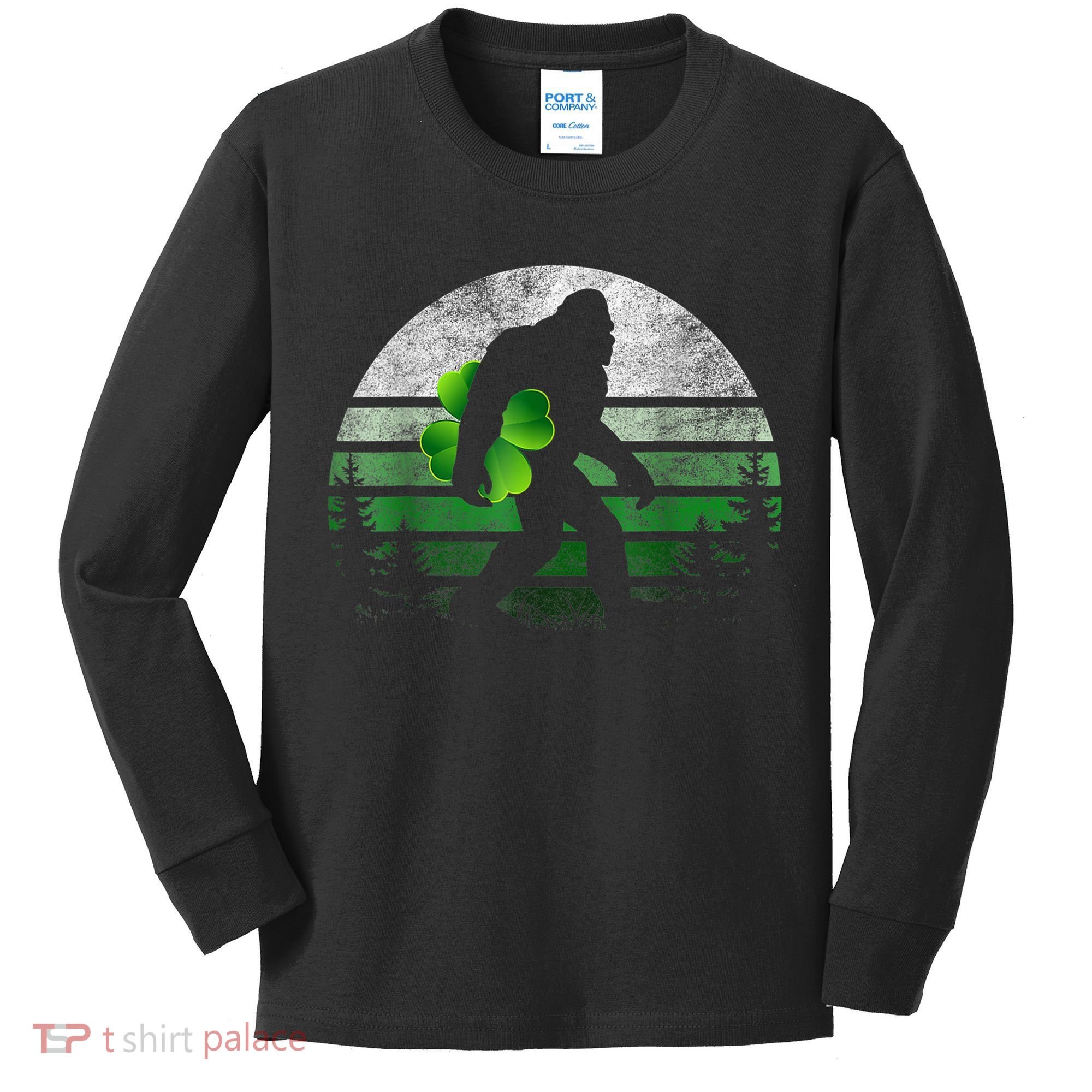 St Patricks Day Bigfoot Irish Shamrock Sasquatch Clover Leaf Kids Long Sleeve Shirt
