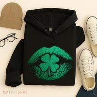 St PatrickS Day Irish Leaf Clover Lips Hoodie thumb 4