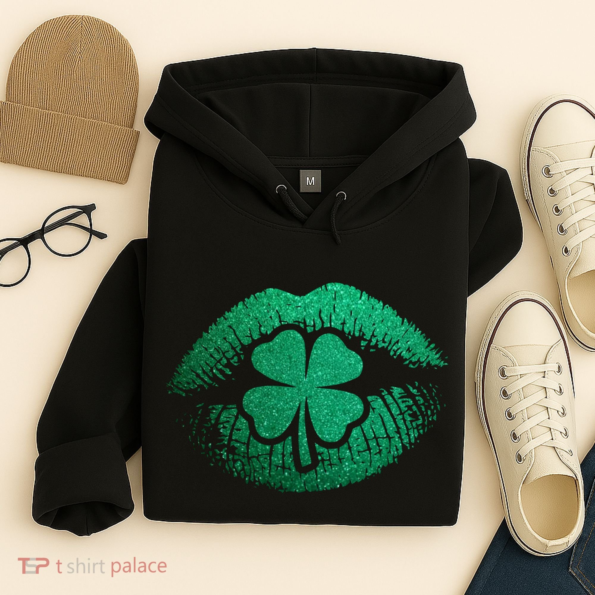 St PatrickS Day Irish Leaf Clover Lips Hoodie