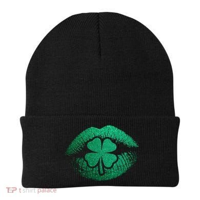 St PatrickS Day Irish Leaf Clover Lips Beanie