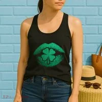 St PatrickS Day Irish Leaf Clover Lips Women's Tank Top thumb 2
