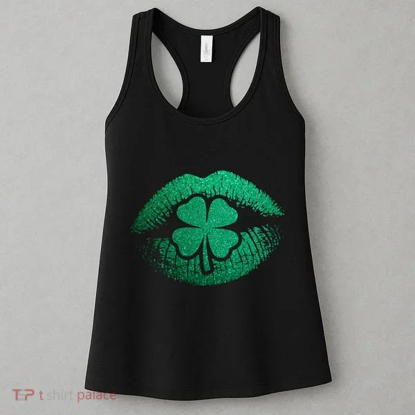 St PatrickS Day Irish Leaf Clover Lips Women's Tank Top