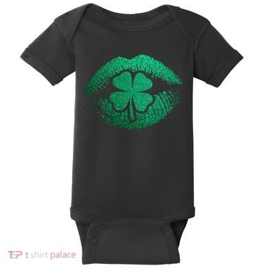 St PatrickS Day Irish Leaf Clover Lips Baby Bodysuit