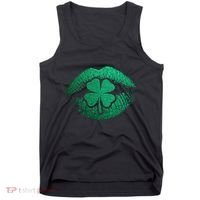 St PatrickS Day Irish Leaf Clover Lips Tank Top thumb 0