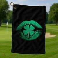 St PatrickS Day Irish Leaf Clover Lips Golf Towel thumb 1