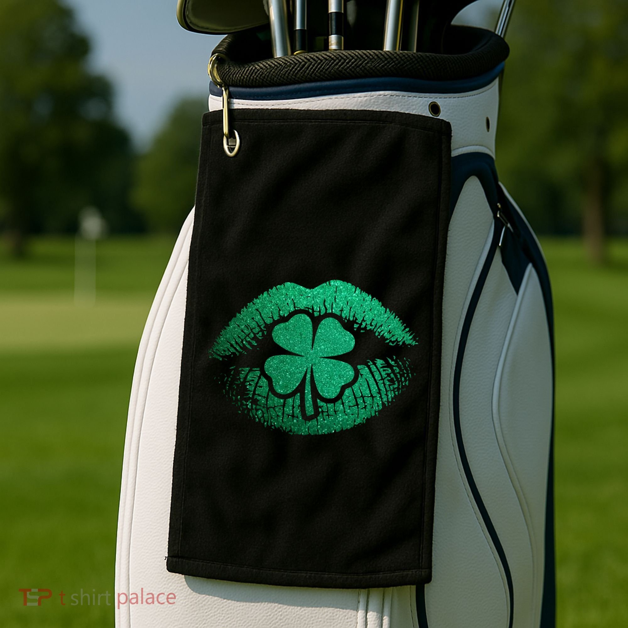 St PatrickS Day Irish Leaf Clover Lips Golf Towel