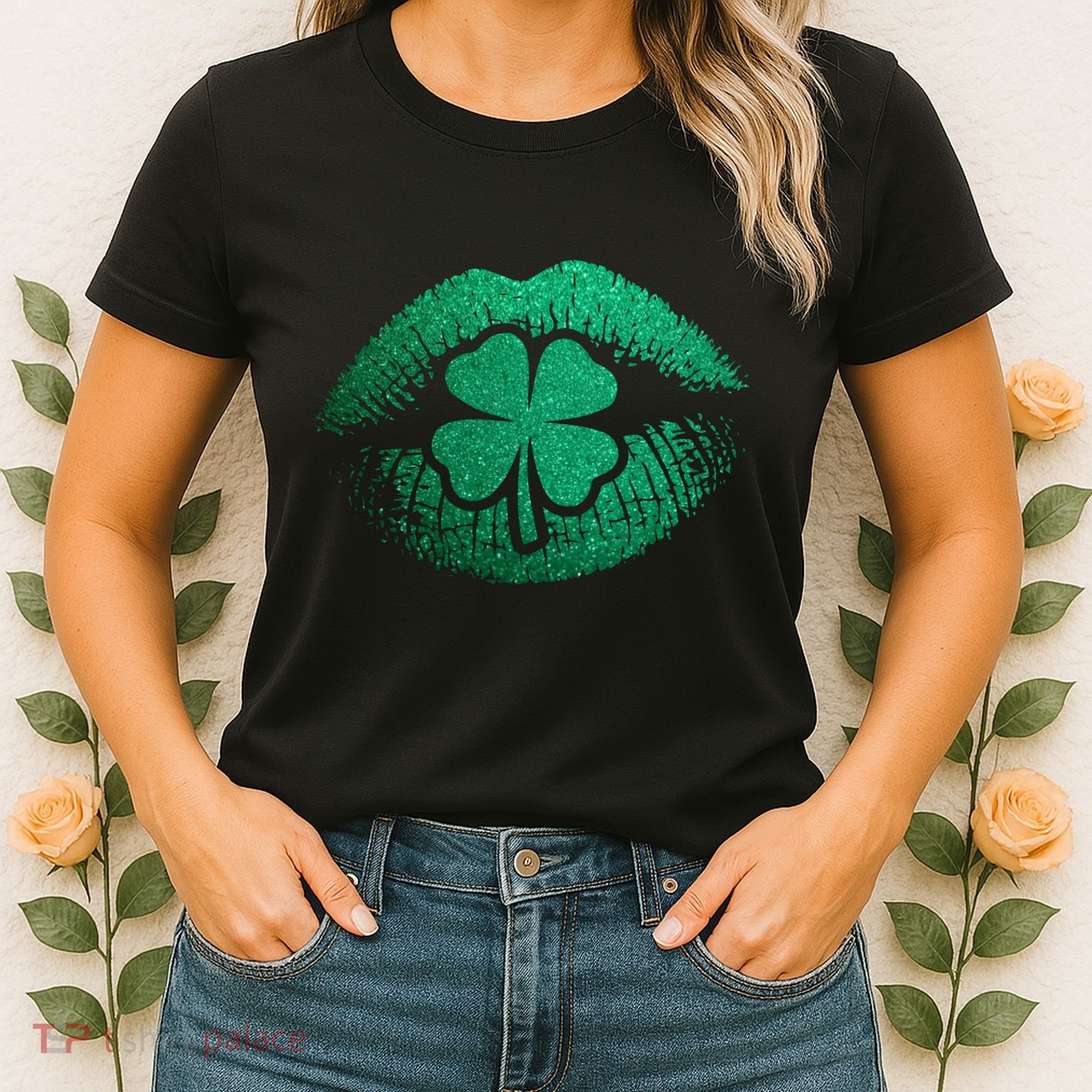 St PatrickS Day Irish Leaf Clover Lips Women's T-Shirt