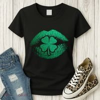 St PatrickS Day Irish Leaf Clover Lips Women's T-Shirt thumb 3