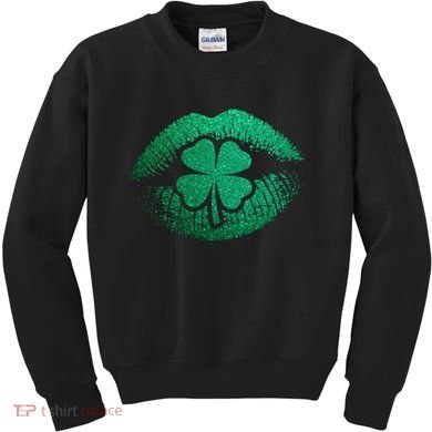 St PatrickS Day Irish Leaf Clover Lips Kids Sweatshirt