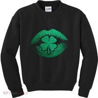 St PatrickS Day Irish Leaf Clover Lips Kids Sweatshirt thumb 0