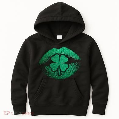 St PatrickS Day Irish Leaf Clover Lips Kids Hoodie