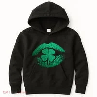 St PatrickS Day Irish Leaf Clover Lips Kids Hoodie thumb 0
