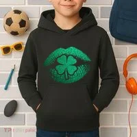 St PatrickS Day Irish Leaf Clover Lips Kids Hoodie thumb 2