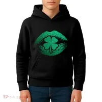St PatrickS Day Irish Leaf Clover Lips Kids Hoodie thumb 4