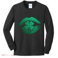 St PatrickS Day Irish Leaf Clover Lips Kids Long Sleeve Shirt thumb 0