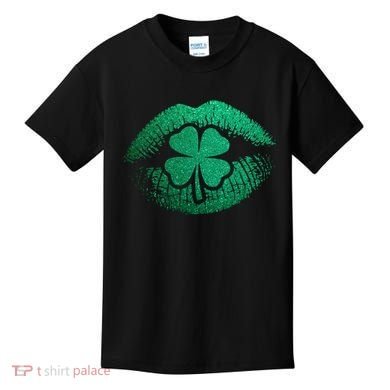 St PatrickS Day Irish Leaf Clover Lips Kids T-Shirt