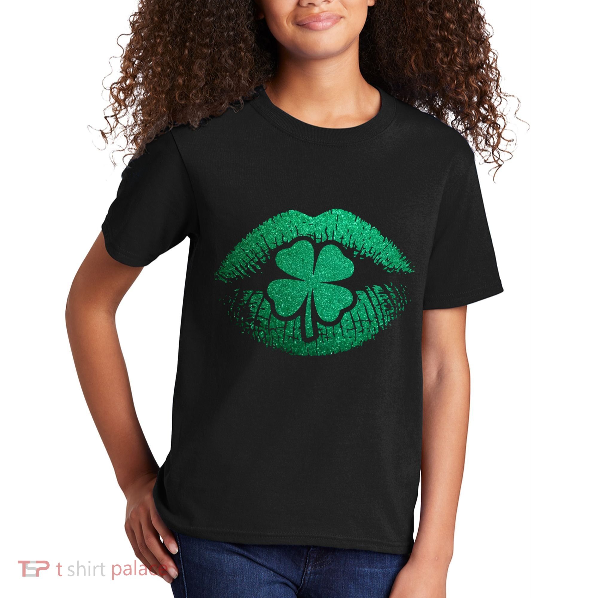 St PatrickS Day Irish Leaf Clover Lips Kids T-Shirt