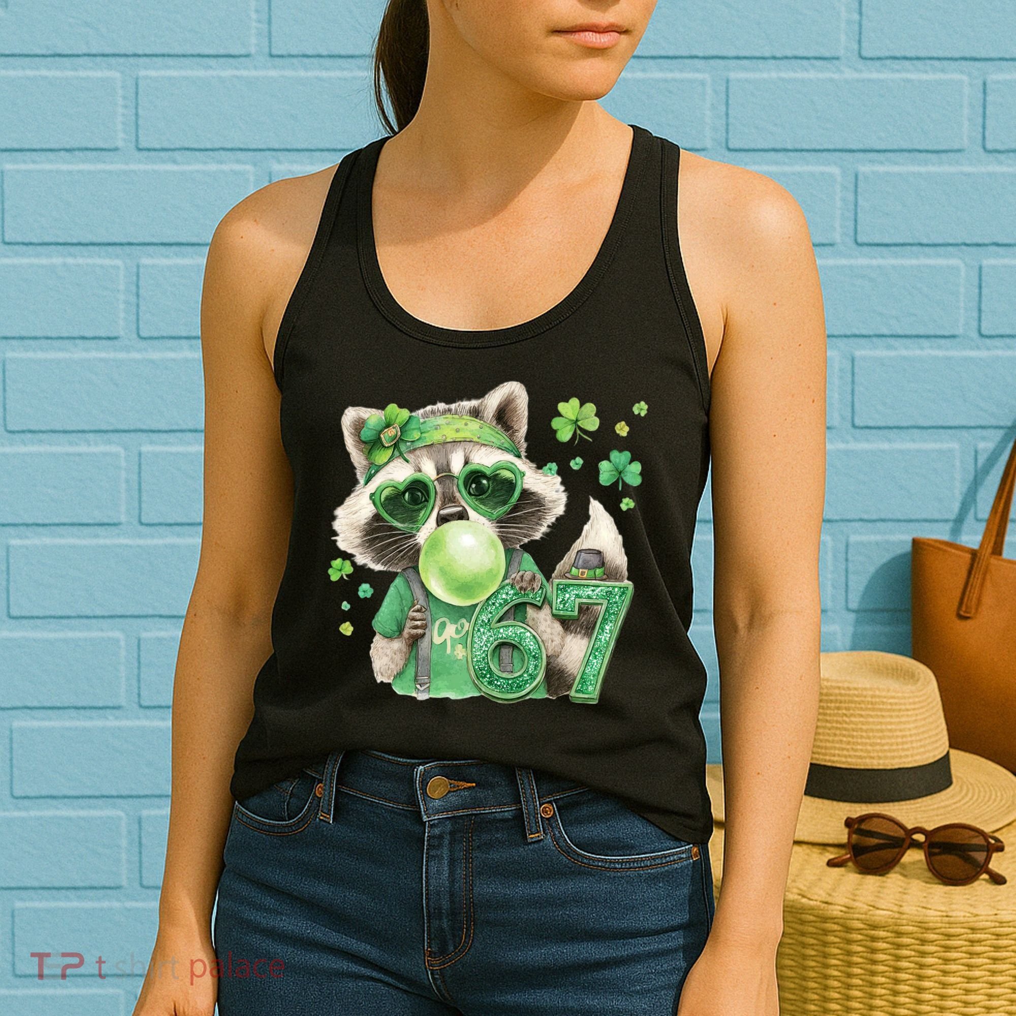 St Patrick’s Day 67 Raccoon Viral Meme Women's Tank Top