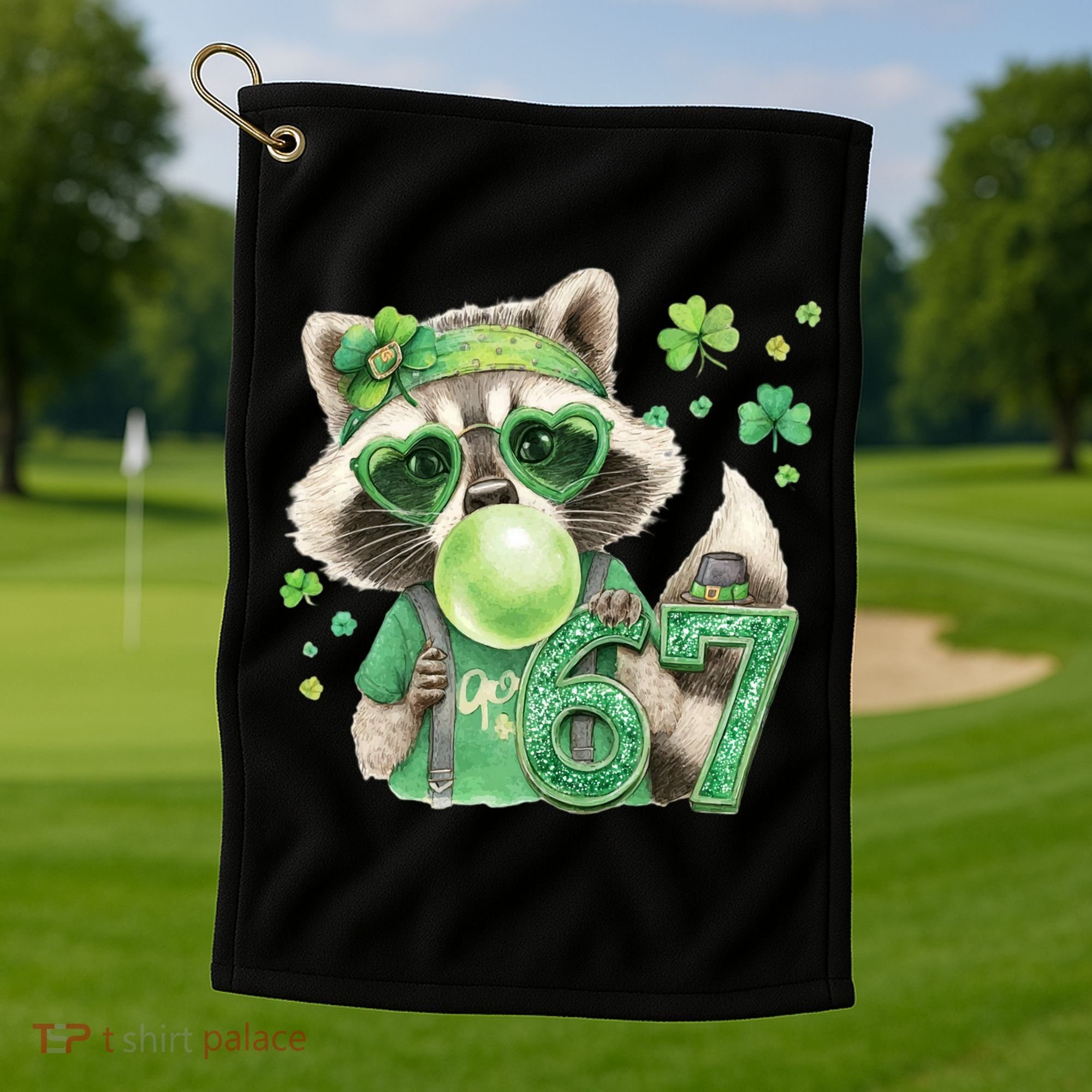 St Patrick’s Day 67 Raccoon Viral Meme Golf Towel