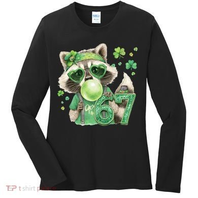 St Patrick’s Day 67 Raccoon Viral Meme Women's Long Sleeve Shirt