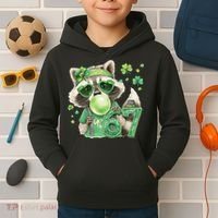 St Patrick’s Day 67 Raccoon Viral Meme Kids Hoodie thumb 2