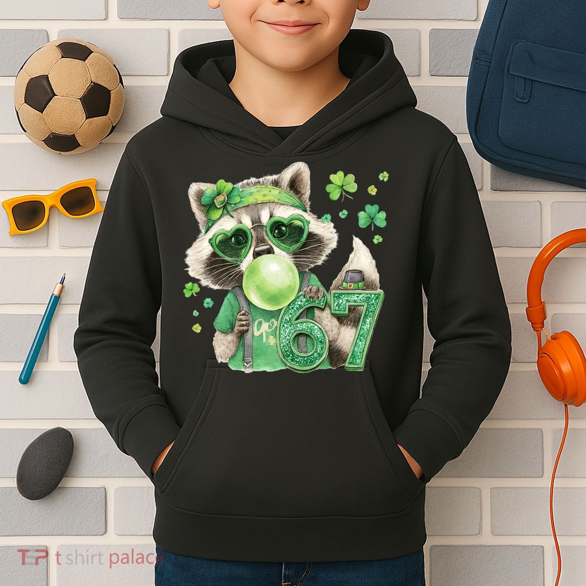St Patrick’s Day 67 Raccoon Viral Meme Kids Hoodie