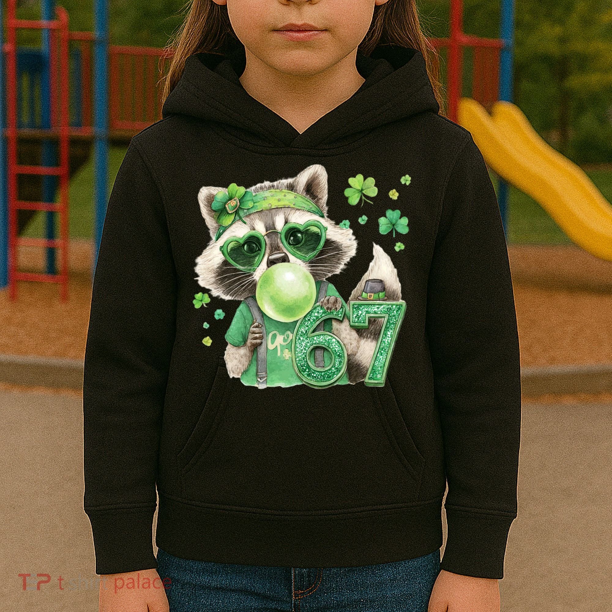 St Patrick’s Day 67 Raccoon Viral Meme Kids Hoodie