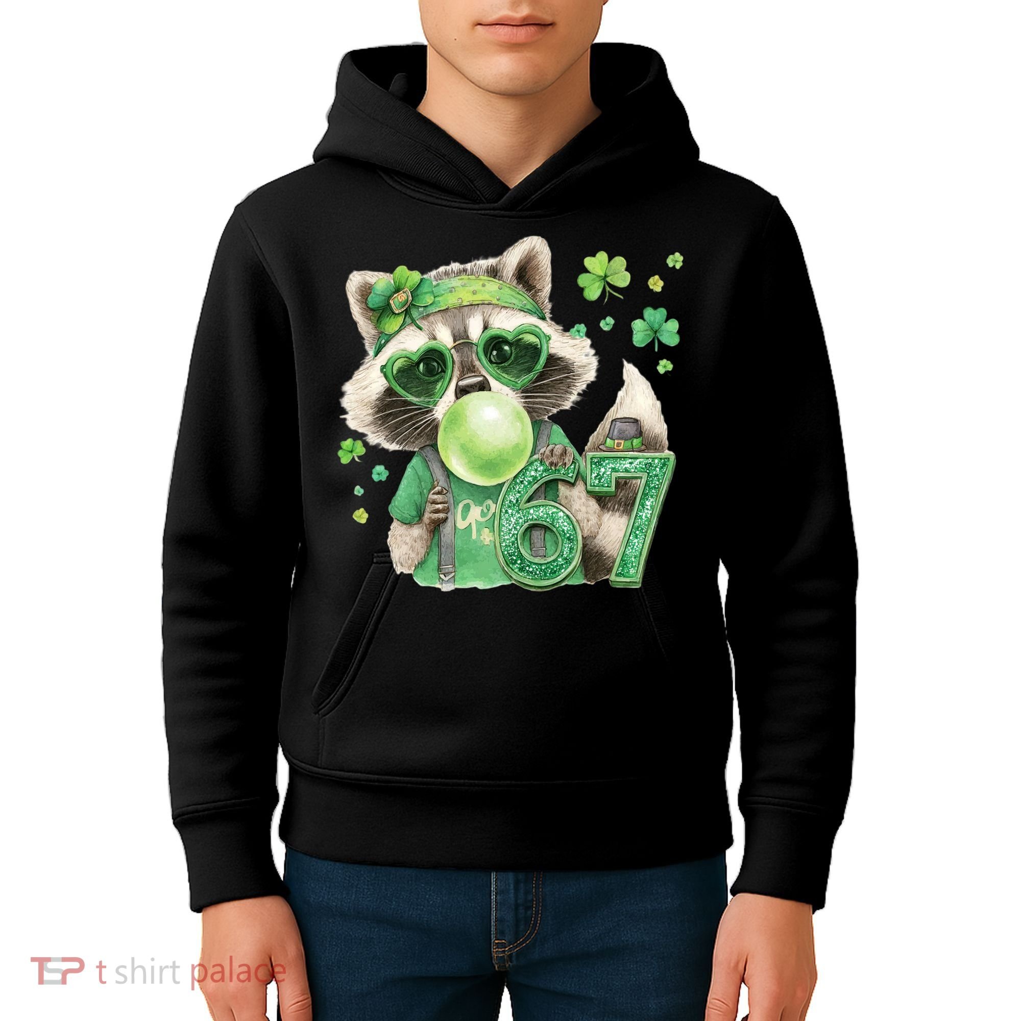 St Patrick’s Day 67 Raccoon Viral Meme Kids Hoodie