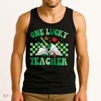 St Patricks Day Teacher Shirt One Lucky Teacher Shamrock Tank Top thumb 3