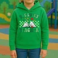 St Patricks Day Teacher Shirt One Lucky Teacher Shamrock Kids Hoodie thumb 3