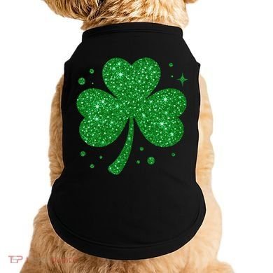 St Patrick's Day Glittery Shamrock Clover Doggie Tank