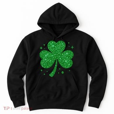 St Patrick's Day Glittery Shamrock Clover Hoodie
