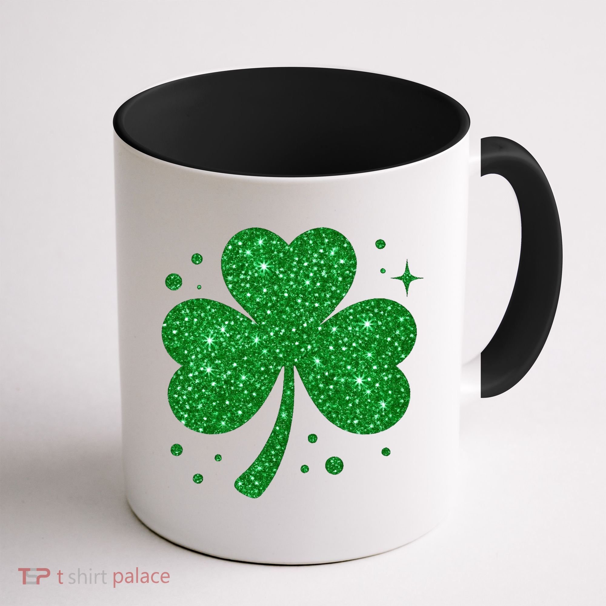 St Patrick's Day Glittery Shamrock Clover Coffee Mug